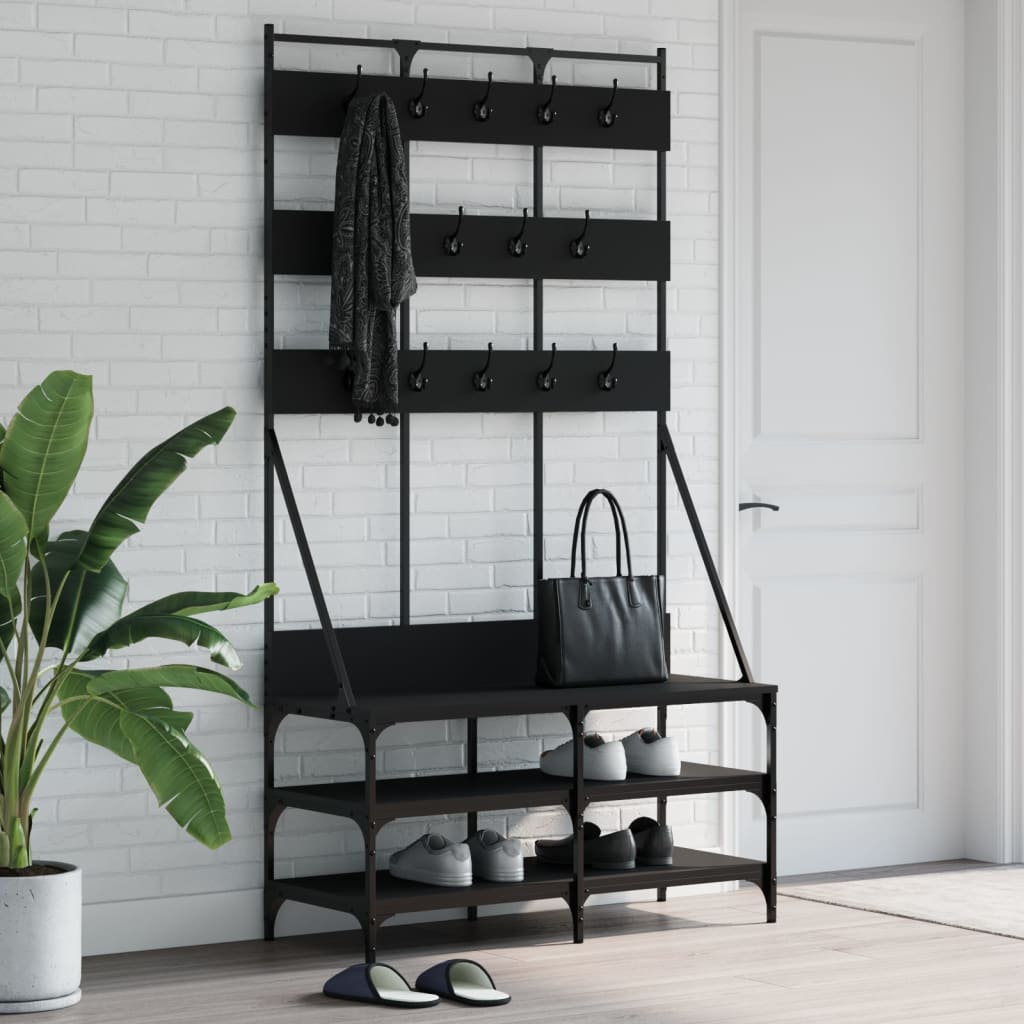 Appendiabiti con Porta Scarpe Nero 100x40x184 cm