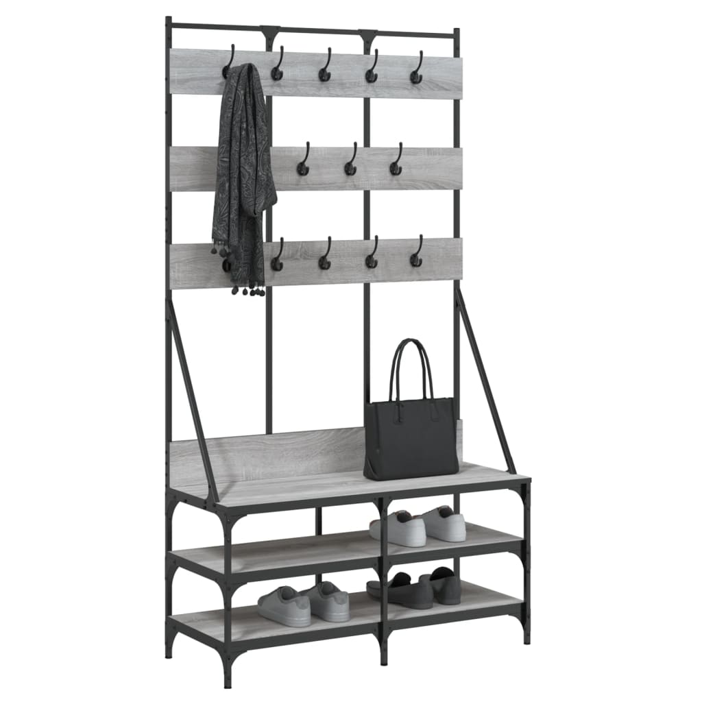Appendiabiti con Porta Scarpe Grigio Sonoma 100x40x184 cm