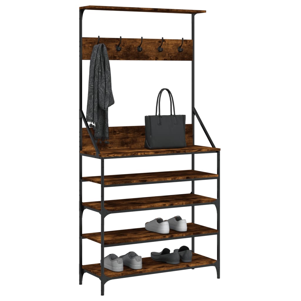 Appendiabiti con Porta Scarpe Rovere Fumo 90x34x184 cm