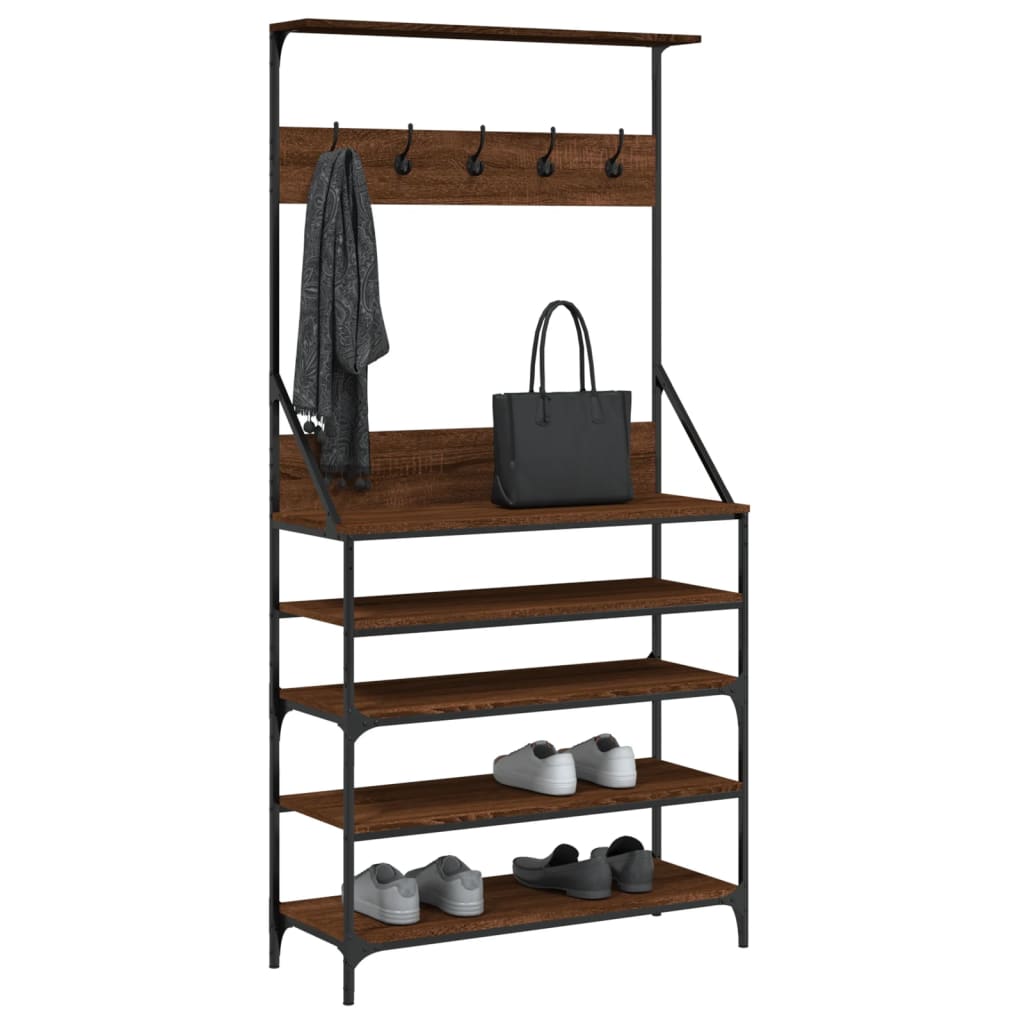 Appendiabiti con Porta Scarpe Rovere Marrone 90x34x184 cm