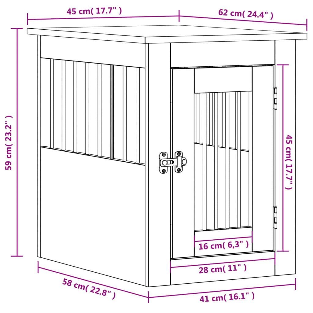 Gabbia Cani da Arredamento Nera 45x62x59cm Legno Multistrato