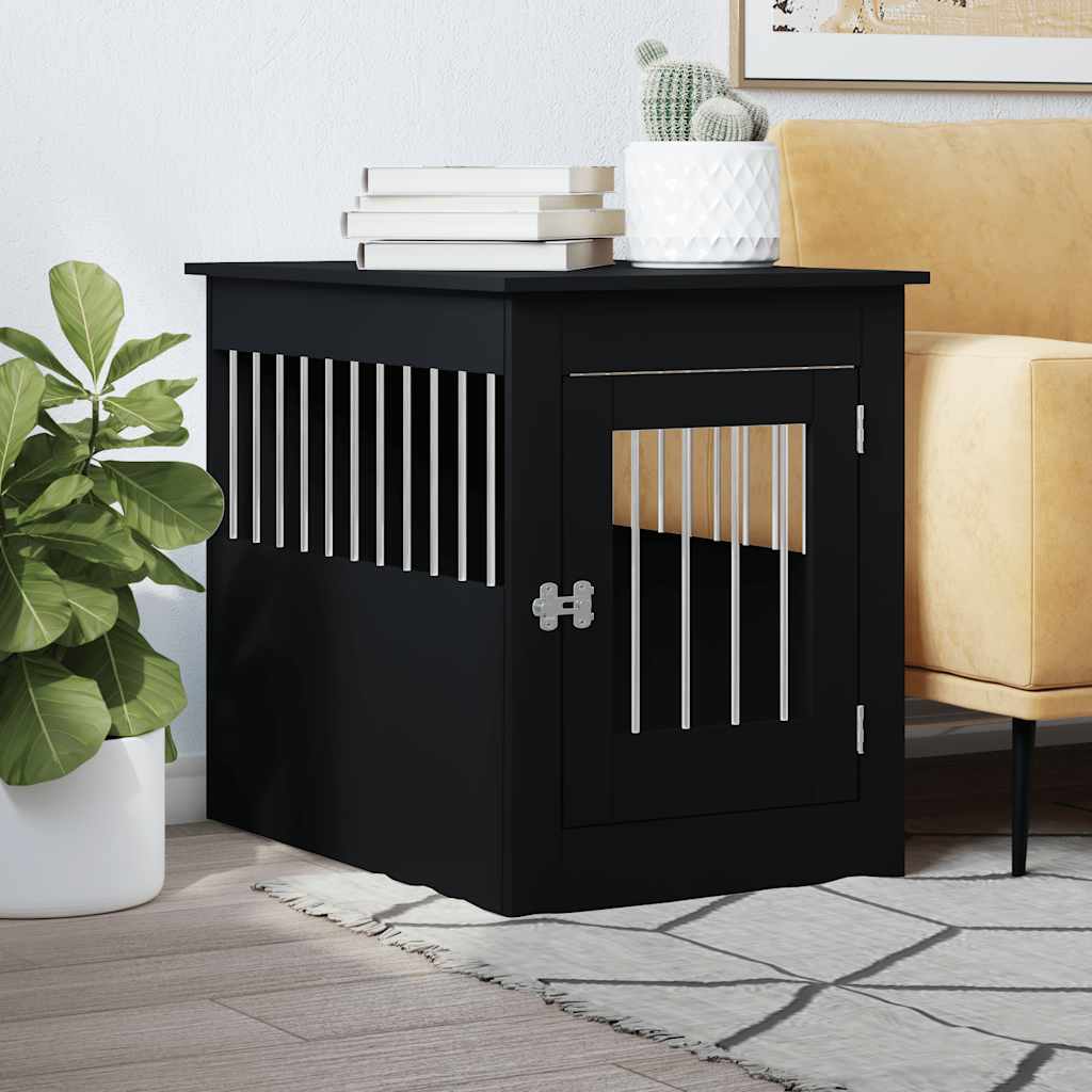 Gabbia Cani da Arredamento Nera 55x80x68cm Legno Multistrato