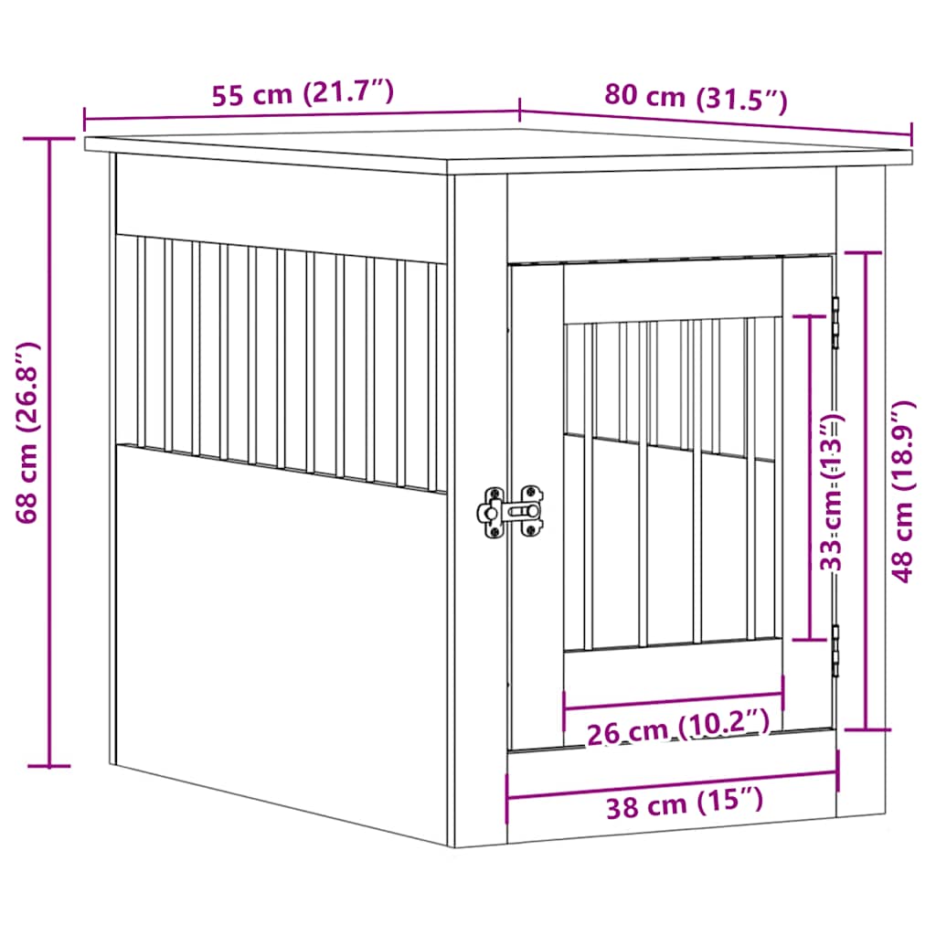 Gabbia Cani da Arredamento Nera 55x80x68cm Legno Multistrato