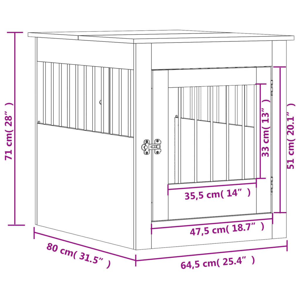 Gabbia Cani Arredamento Bianca 64,5x80x71cm Legno Multistrato