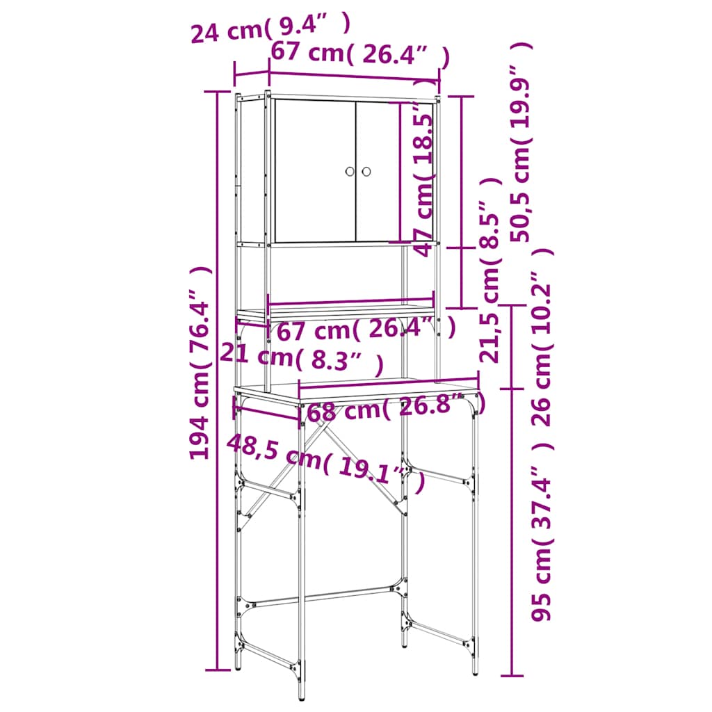 Mobile per Lavatrice Nero 68x48,5x194 cm