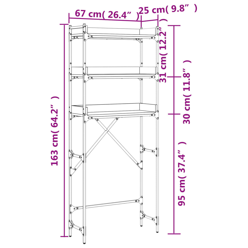 Scaffale per Lavatrice Nero 67x25x163 cm in Legno Multistrato