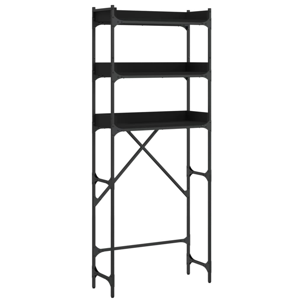 Scaffale per Lavatrice Nero 67x25x163 cm in Legno Multistrato