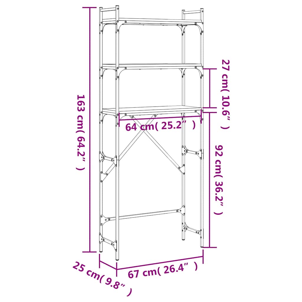 Scaffale per Lavatrice Nero 67x25x163 cm in Legno Multistrato