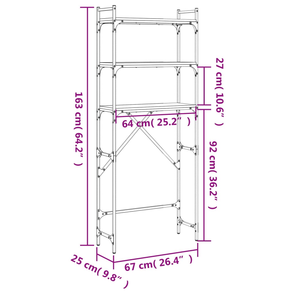 Scaffale per Lavatrice Rovere Sonoma 67x25x163 cm Multistrato