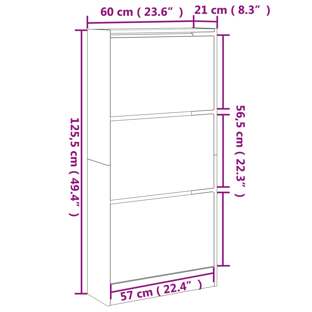 Scarpiera Grigio Sonoma 60x21x125,5 cm in Legno Multistrato
