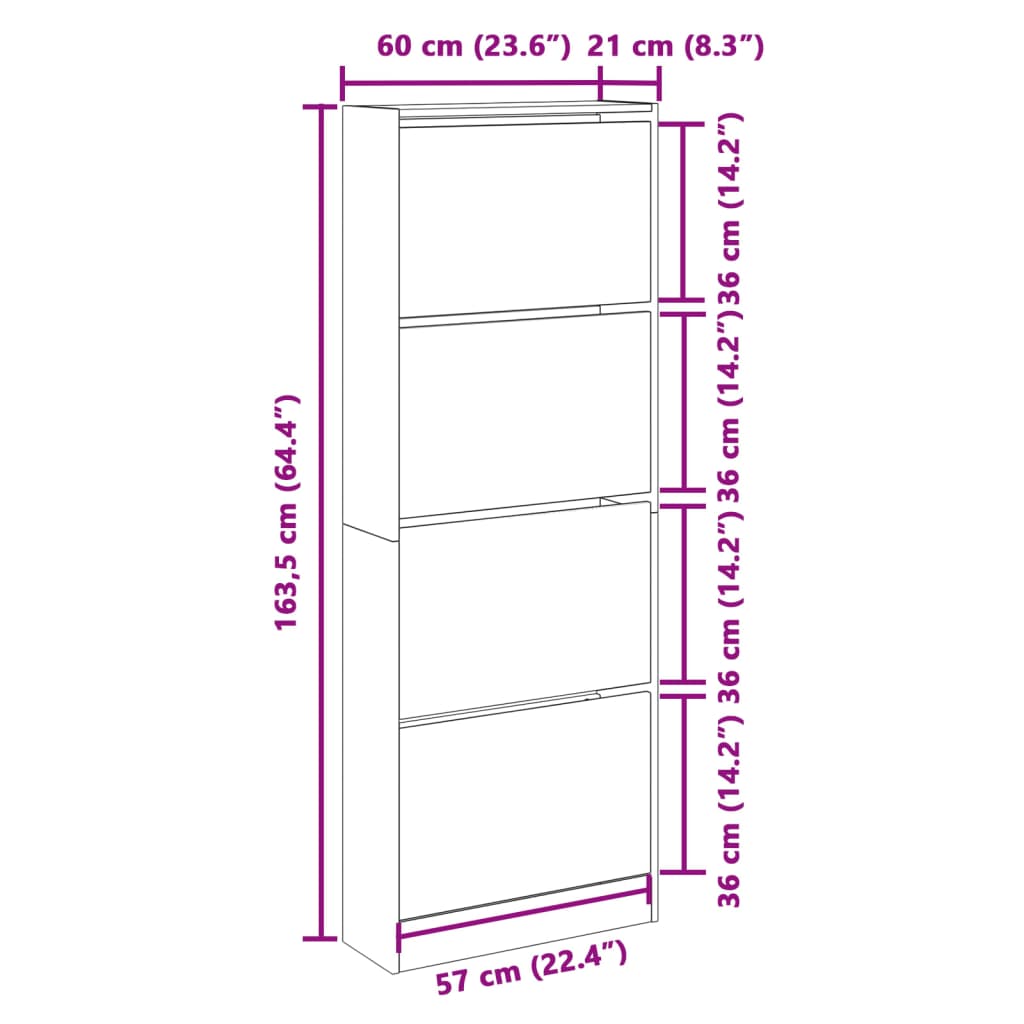 Scarpiera Bianca 60x21x163,5 cm in Legno Multistrato