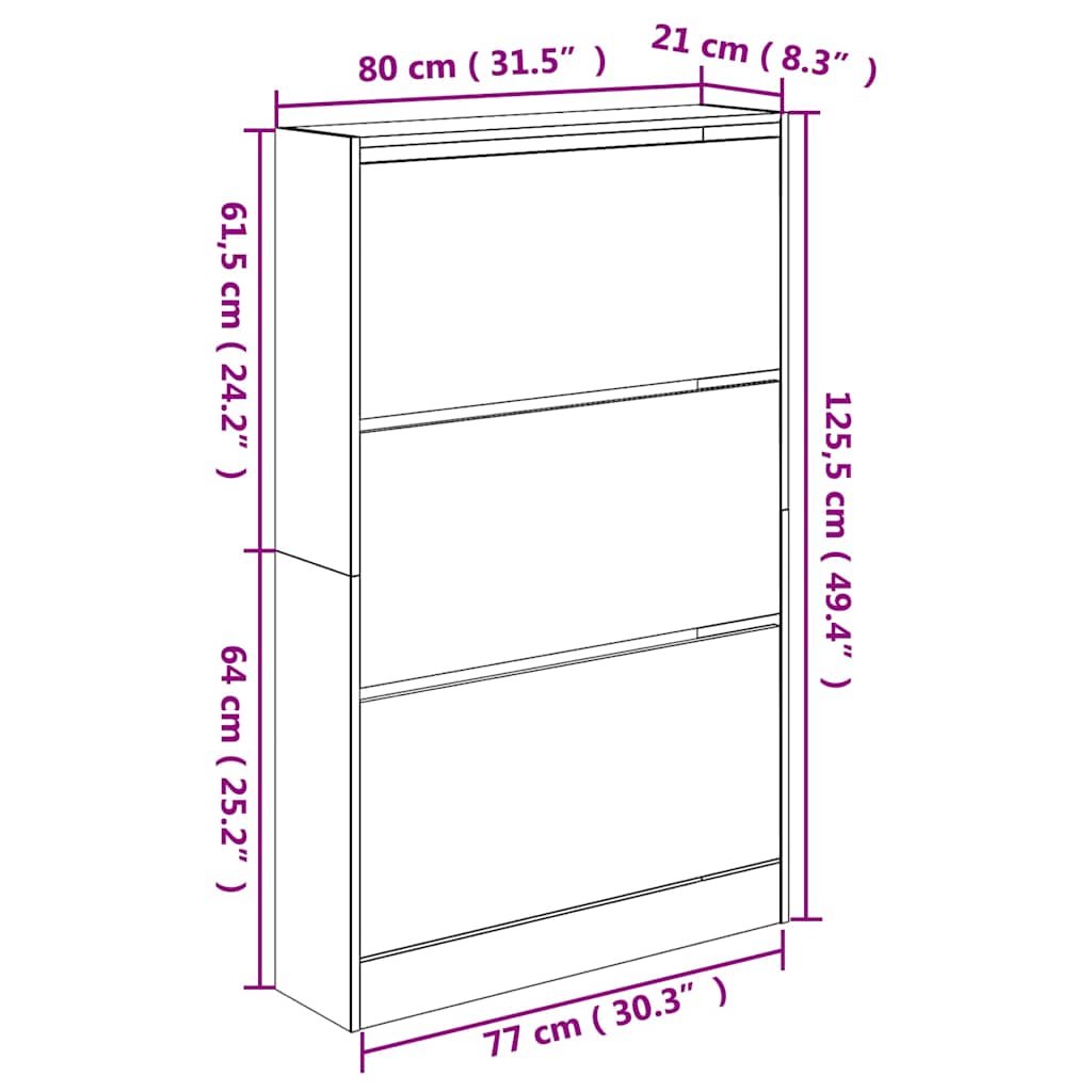 Scarpiera Nera 80x21x125,5 cm in Legno Multistrato