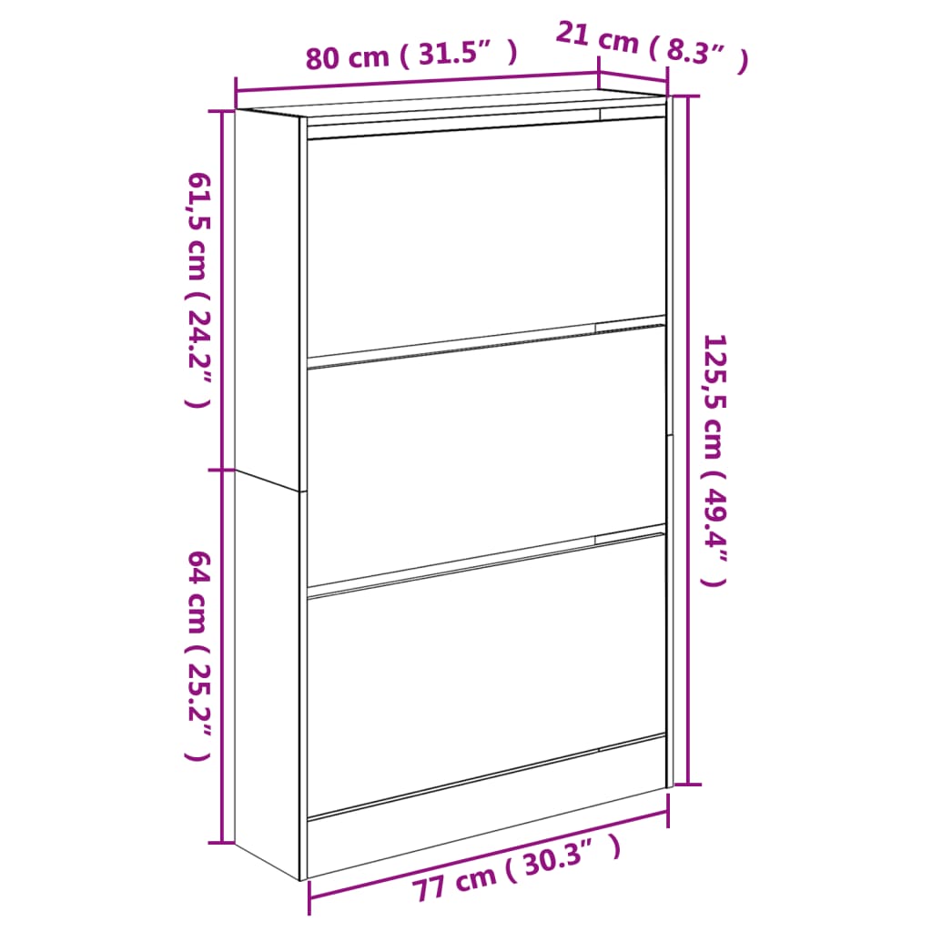 Scarpiera Grigio Cemento 80x21x125,5 cm in Legno Multistrato