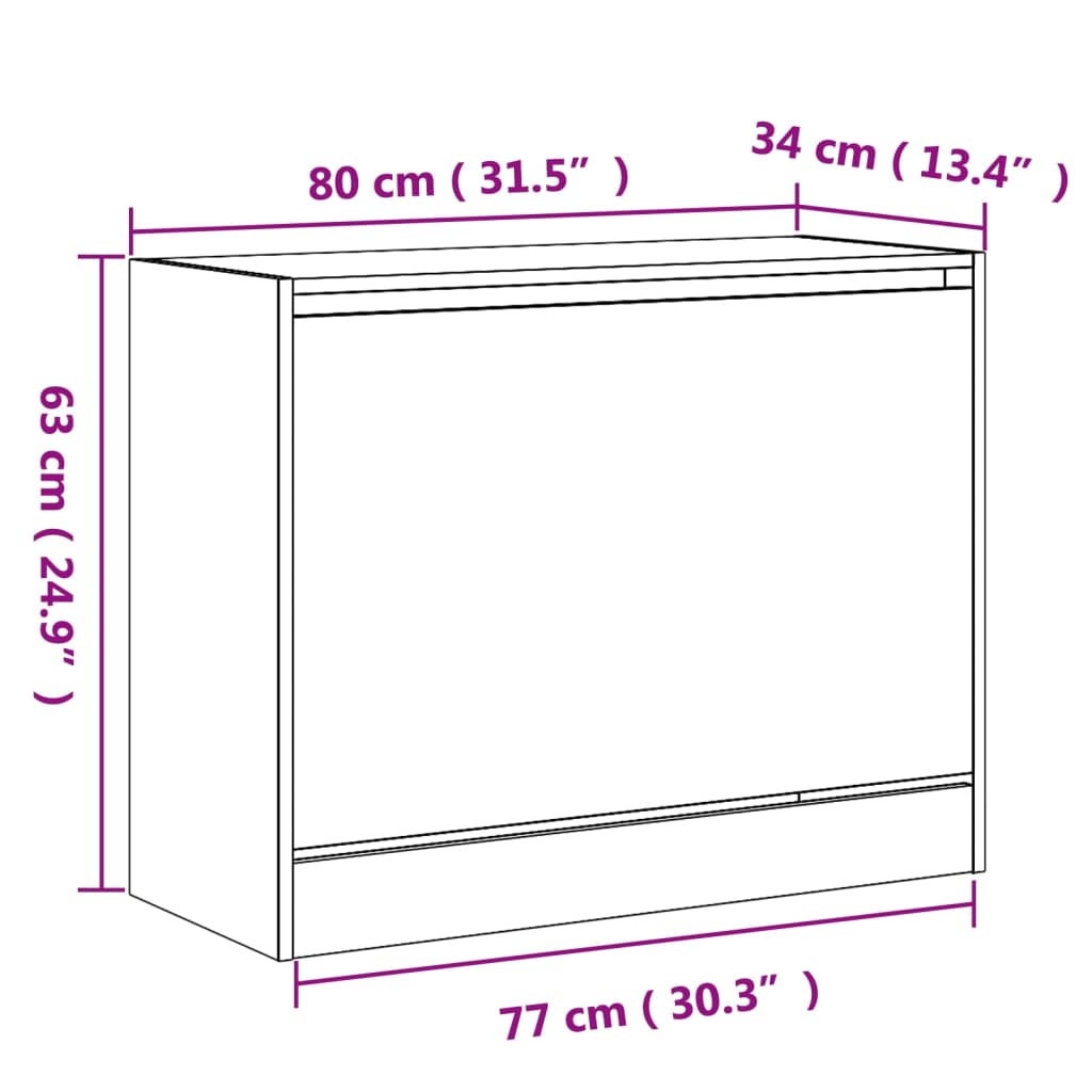 Scarpiera Rovere Sonoma 80x34x63 cm in Legno Multistrato