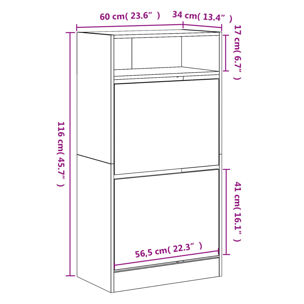Scarpiera Grigio Cemento 60x34x116 cm in Legno Multistrato