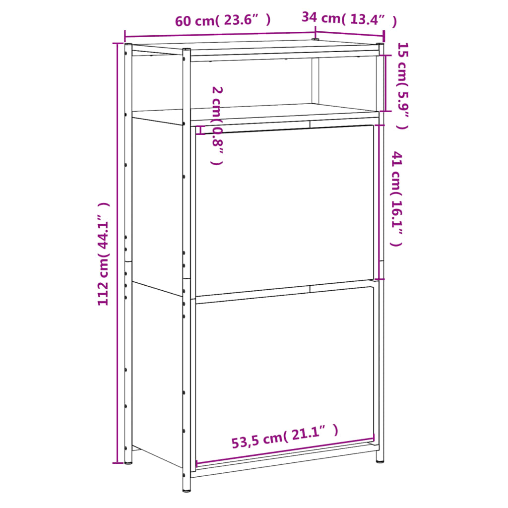 Scarpiera Rovere Sonoma 60x34x112 cm in Legno Multistrato