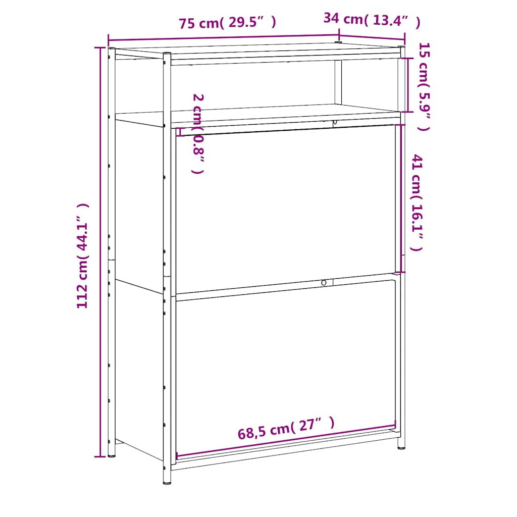 Scarpiera Nera 75x34x112 cm in Legno Multistrato