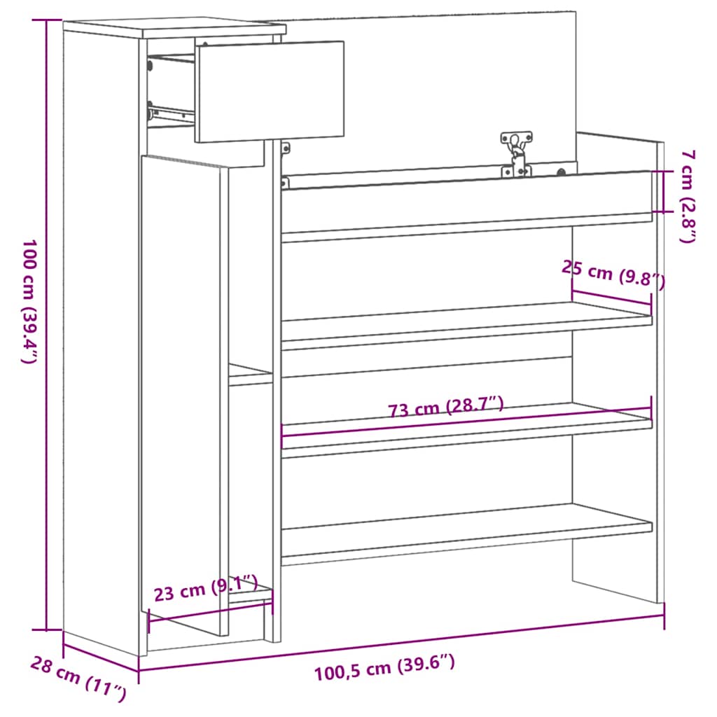 Scarpiera Nera 100,5x28x100 cm in Legno Multistrato