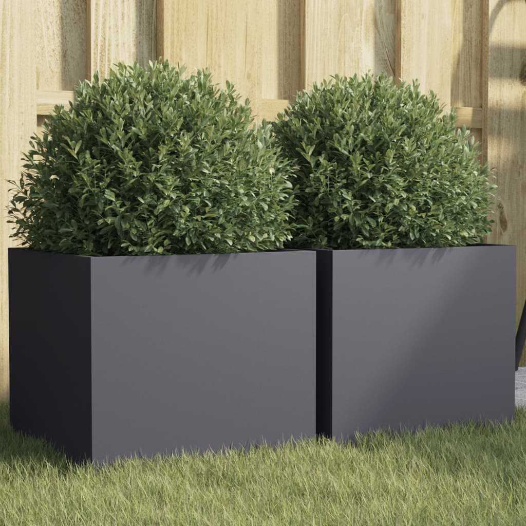 Fioriere 2 pz Antracite 32x30x29 cm in Acciaio Laminato a Freddo