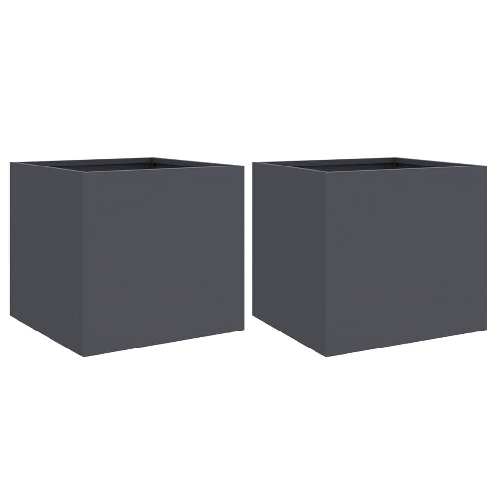 Fioriere 2 pz Antracite 32x30x29 cm in Acciaio Laminato a Freddo