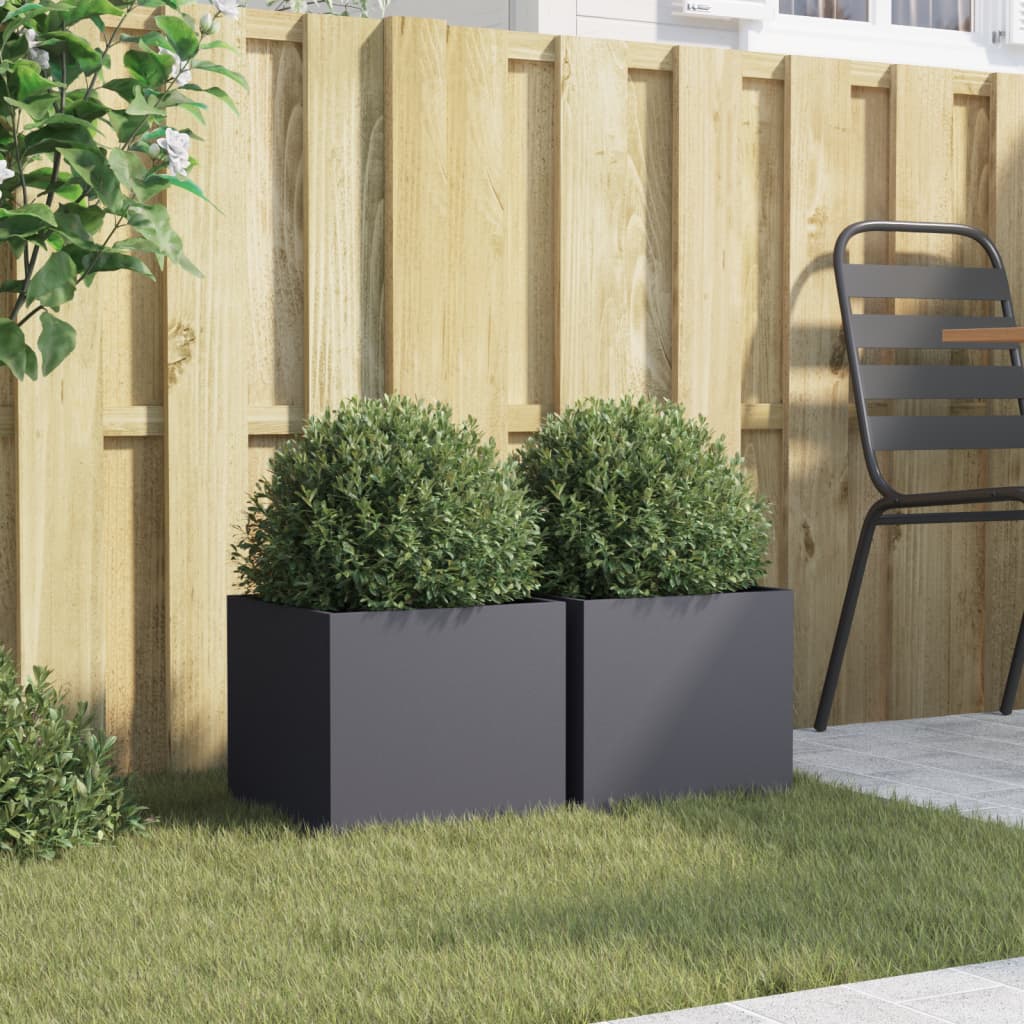 Fioriere 2 pz Antracite 32x30x29 cm in Acciaio Laminato a Freddo