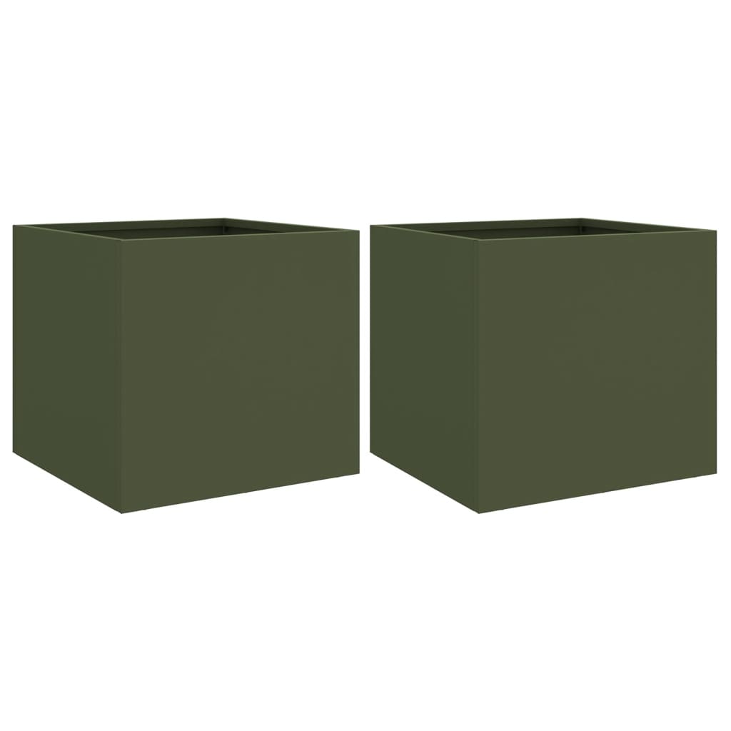 Fioriere da Giardino 2 pz Verde Oliva 32x30x29 cm in Acciaio