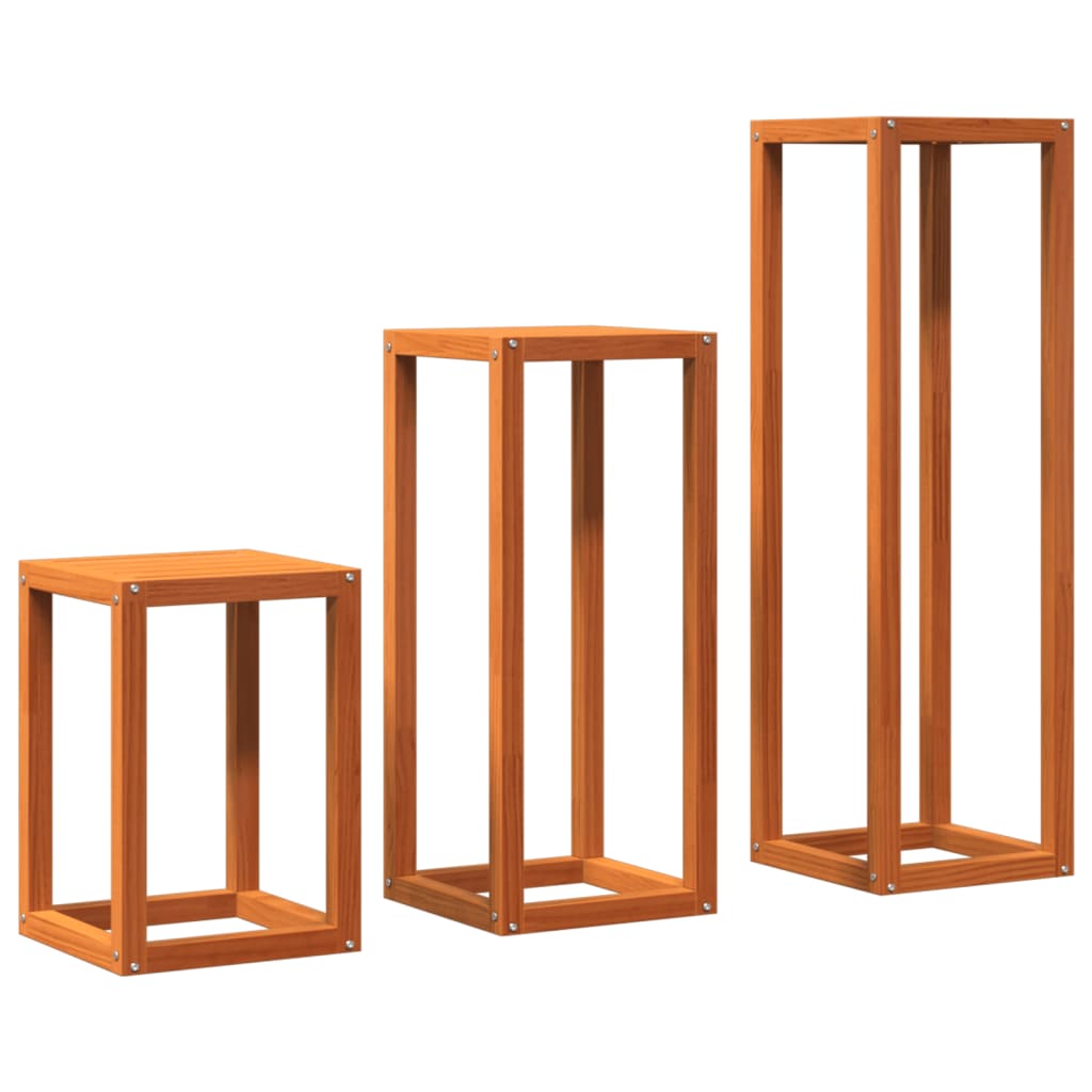 Supporti per Piante 3 pz Marrone Cera in Legno Massello di Pino