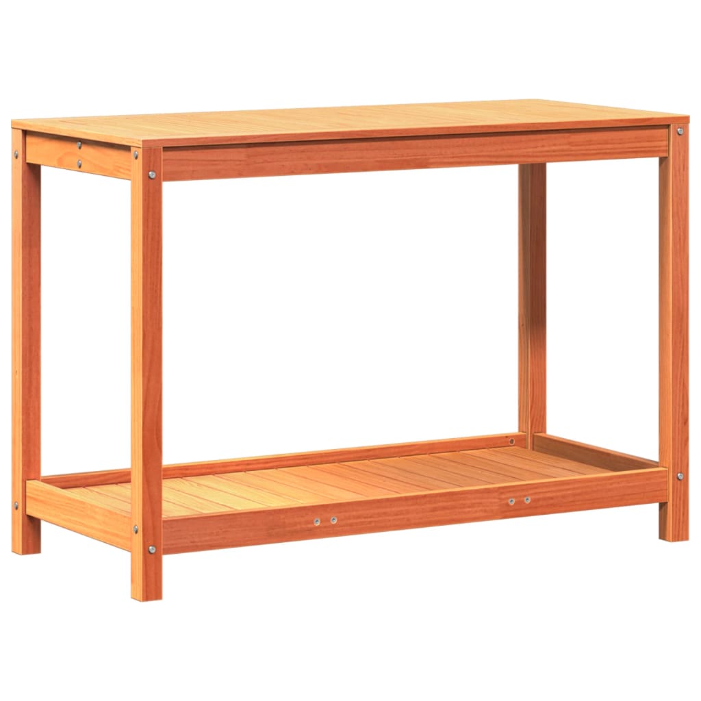 Tavolo Invasatura Ripiano Marrone Cera 108x50x75 Massello Pino