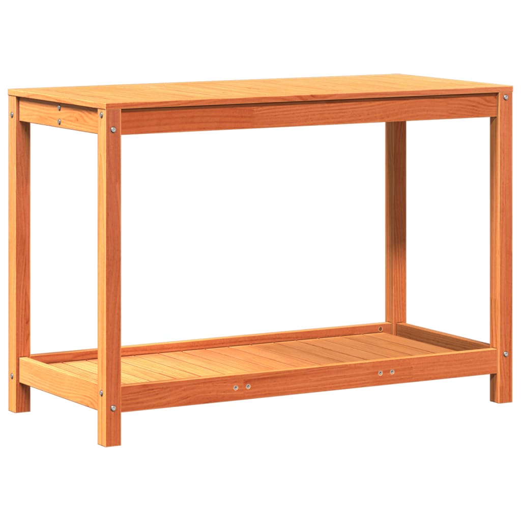 Tavolo Invasatura Ripiano Marrone Cera 108x50x75 Massello Pino