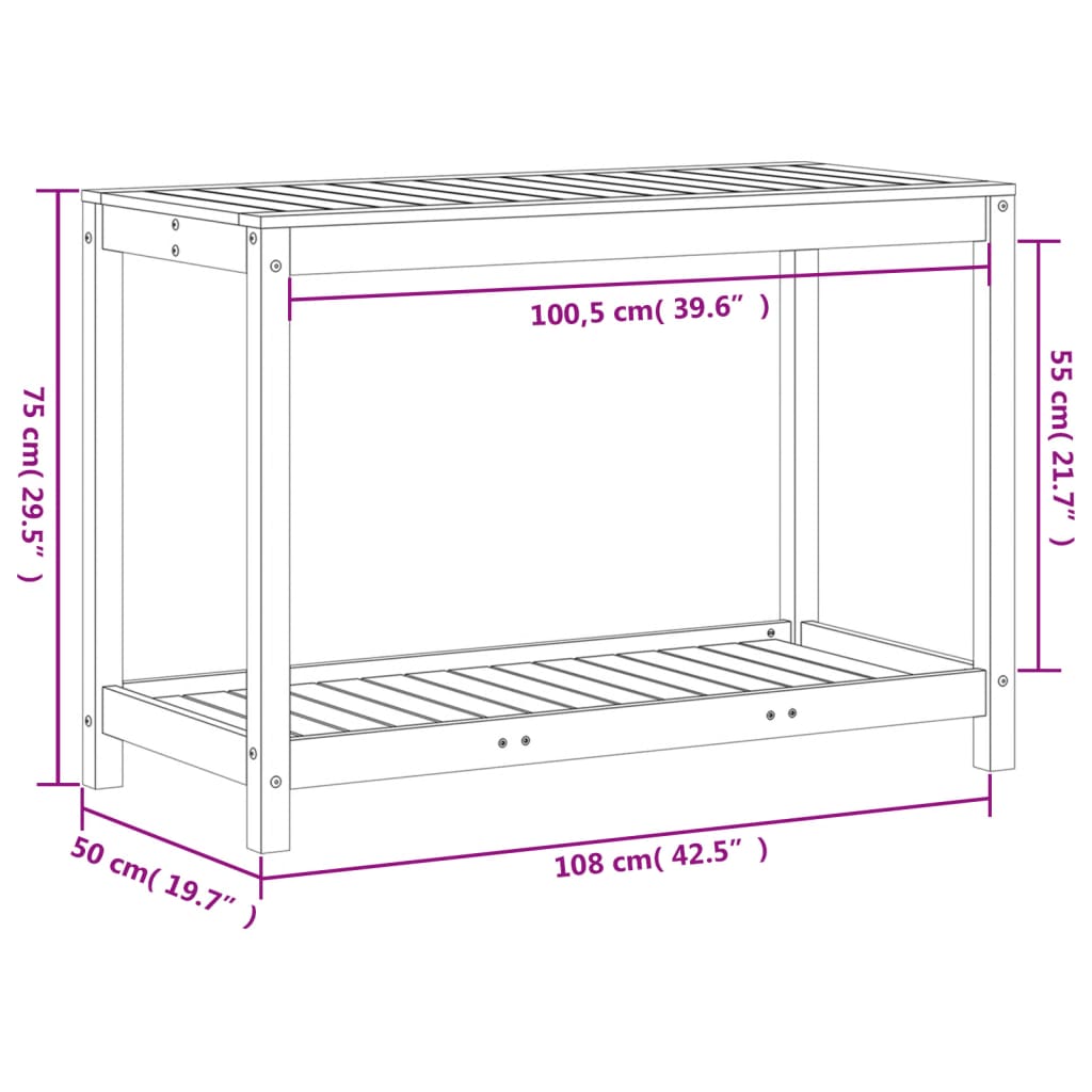 Tavolo Invasatura Ripiano Marrone Cera 108x50x75 Massello Pino