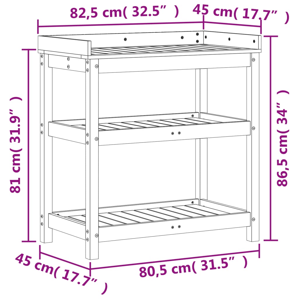 Tavolo Invaso con Ripiani Marrone 82,5x45x86,5 cm Massello Pino