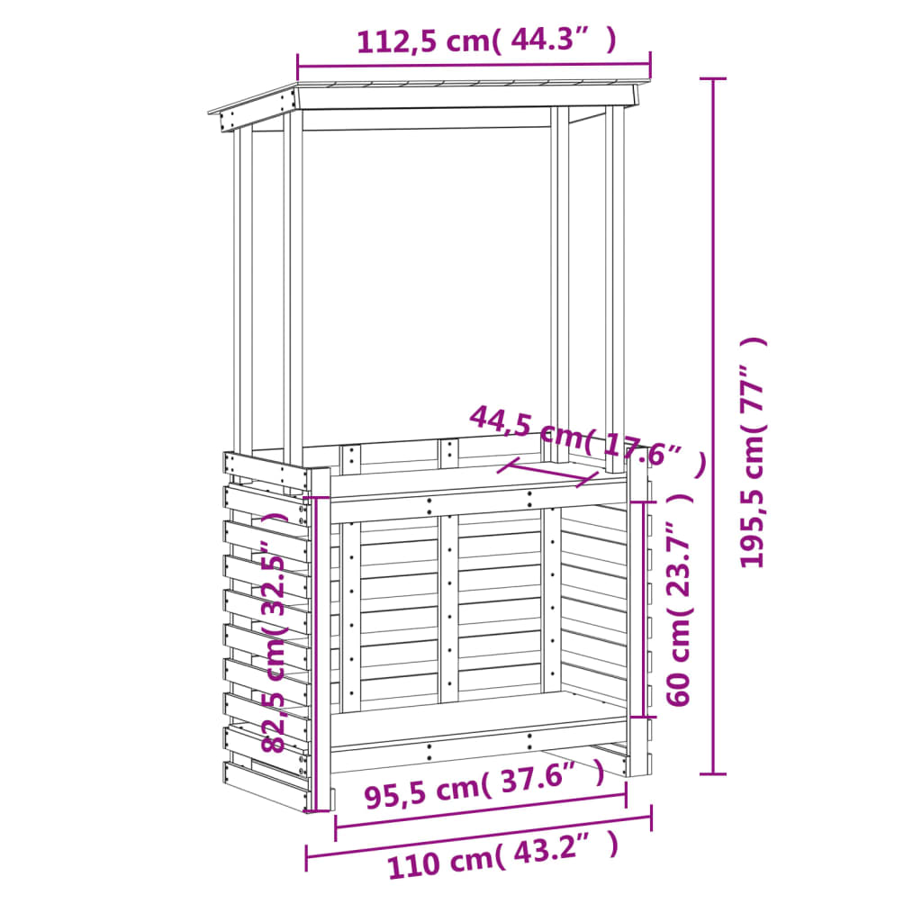 Tavolo Bar da Esterno con Tetto Marrone 112,5x57x195,5 cm Legno
