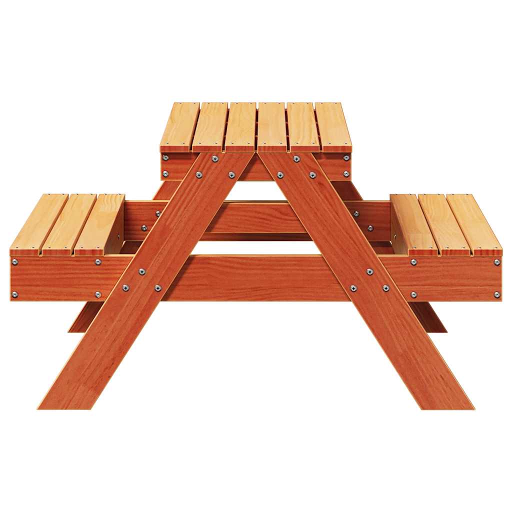 Tavolo Picnic Bambini Marrone Cera 88x97x52 cm Massello Pino