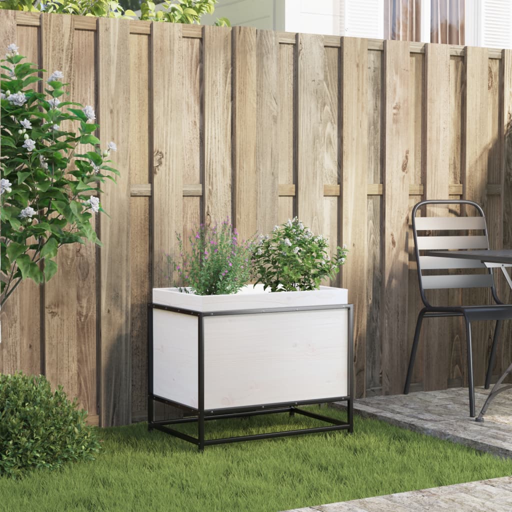 Fioriera da Giardino Bianca 60x40x50 cm Legno Massello di Pino