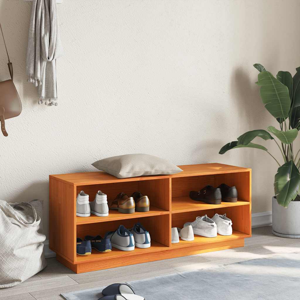 Scarpiera Marrone Cera 110x34x45 cm in Legno Massello di Pino