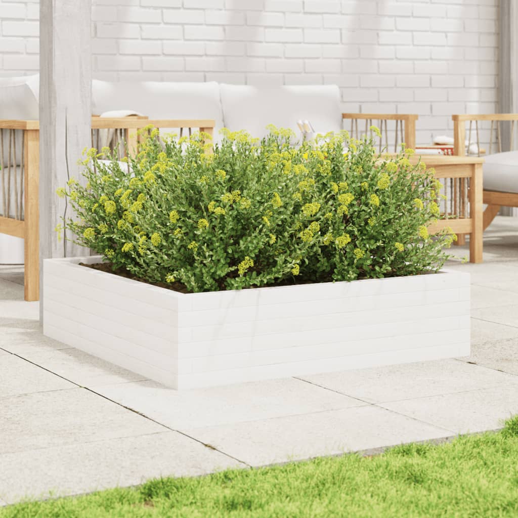 Fioriera da Giardino Bianca 90x90x23 cm Legno Massello di Pino