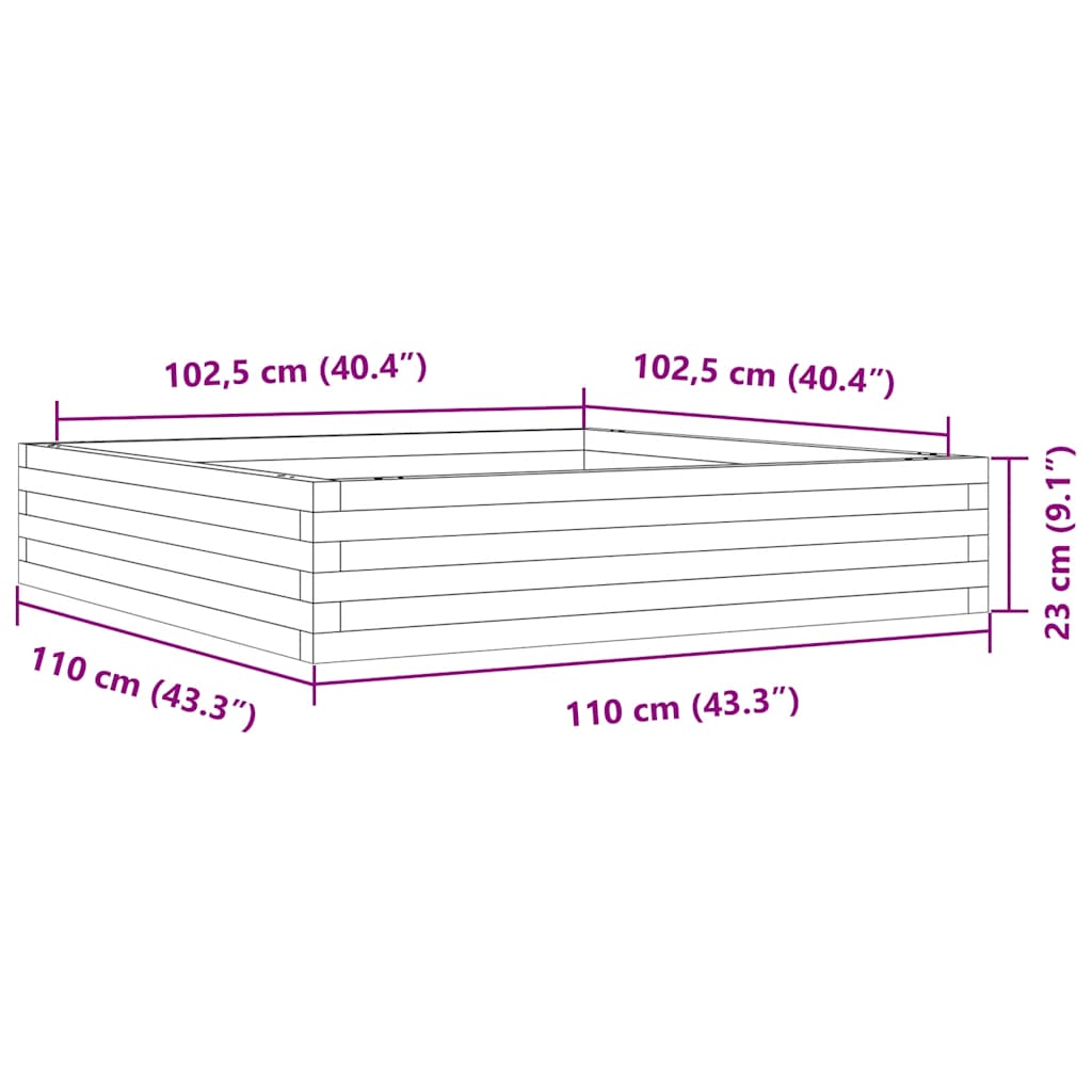 Fioriera da Giardino 110x110x23 cm in Legno di Pino Impregnato