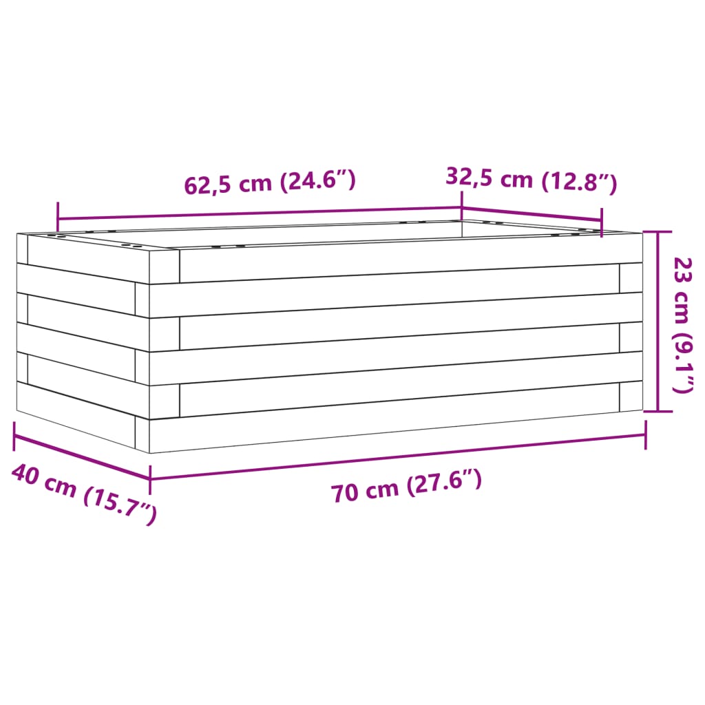 Fioriera Giardino Marrone Cera 70x40x23cm Legno Massello Pino