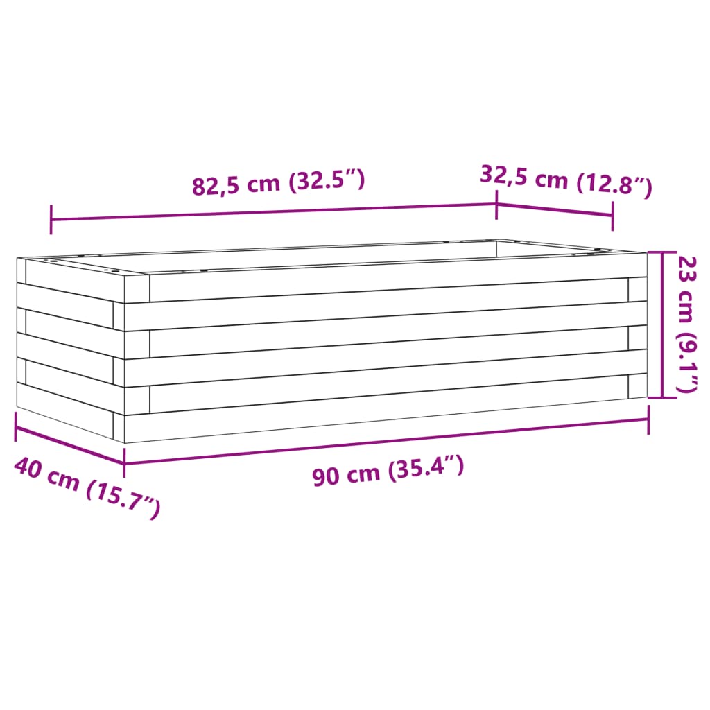 Fioriera da Giardino 90x40x23 cm in Legno Massello di Pino