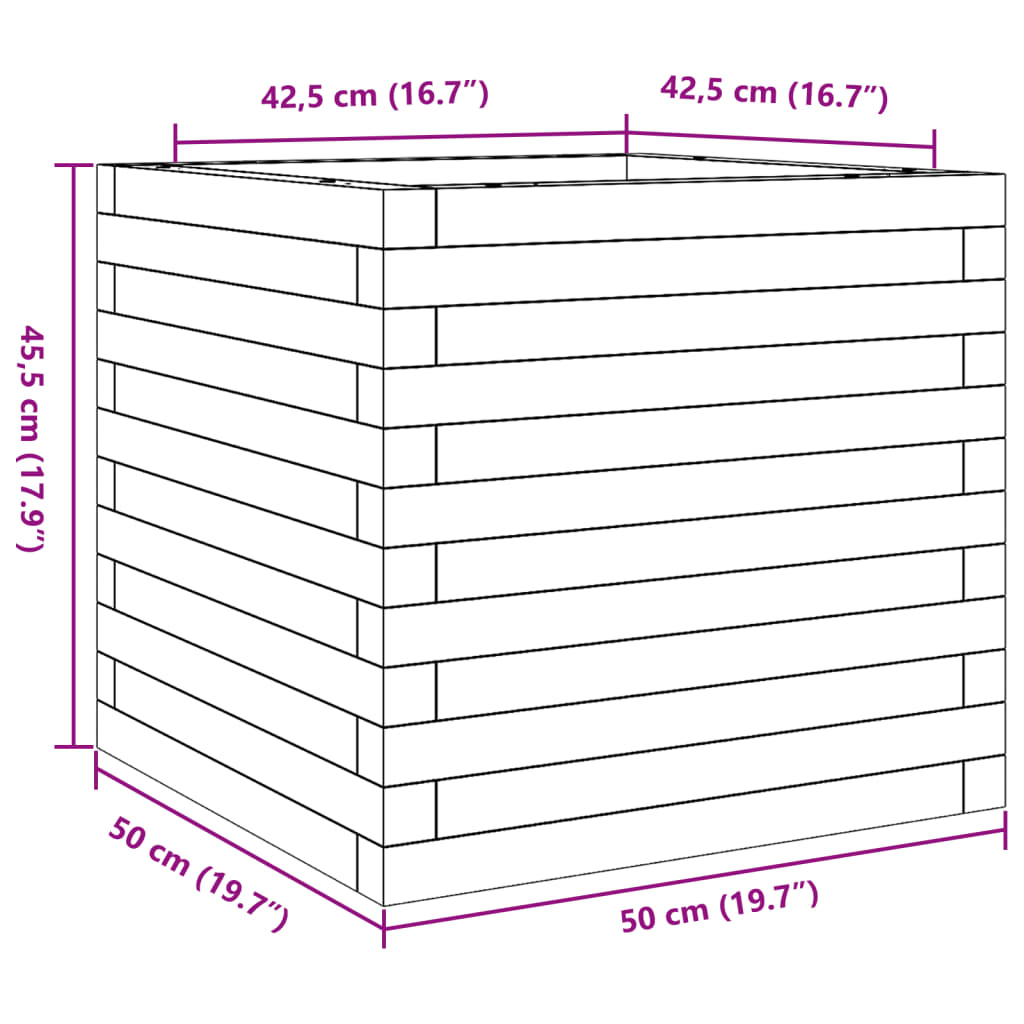 Fioriera da Giardino 50x50x45,5 cm in Legno Massello di Pino