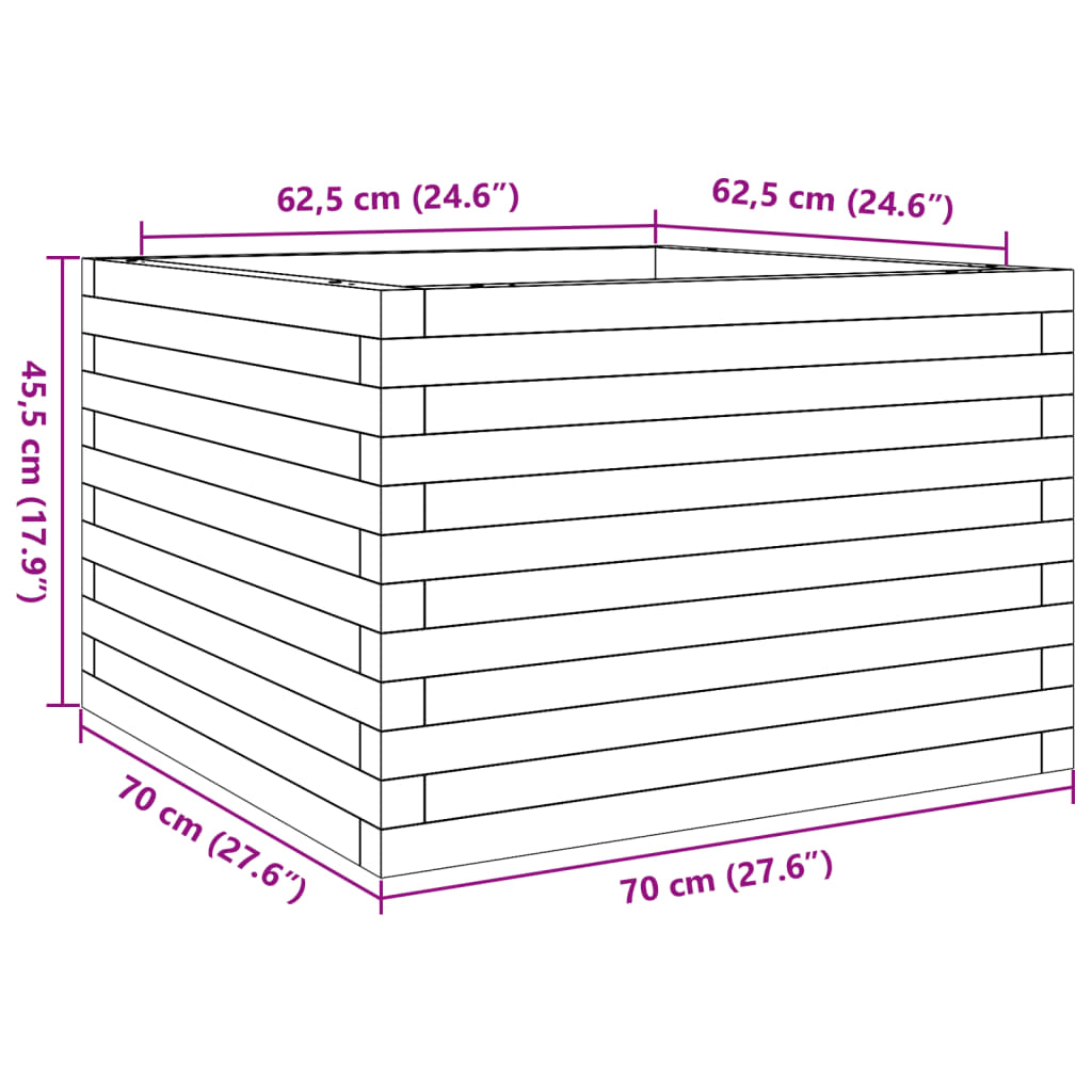 Fioriera Giardino Marrone Cera 70x70x45,5cm Legno Massello Pino