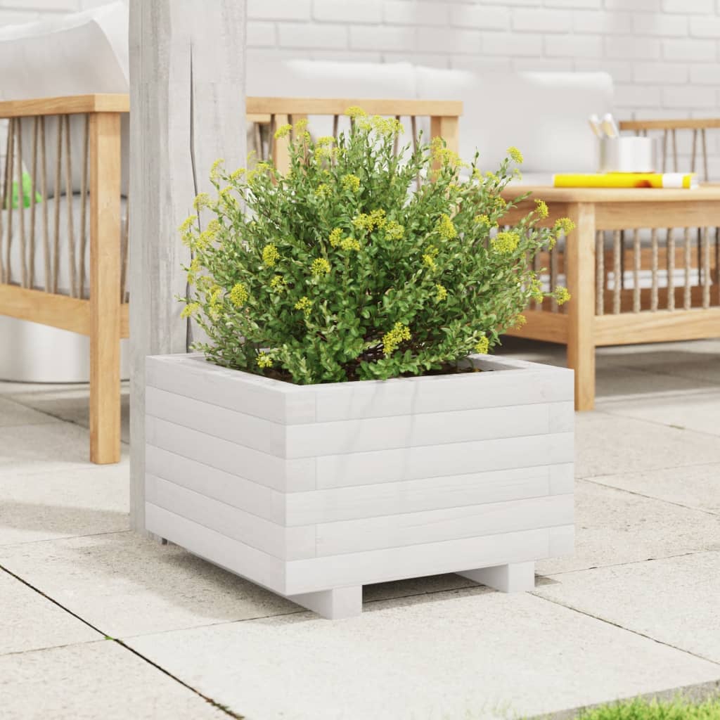 Fioriera da Giardino Bianca 40x40x26,5cm Legno Massello di Pino