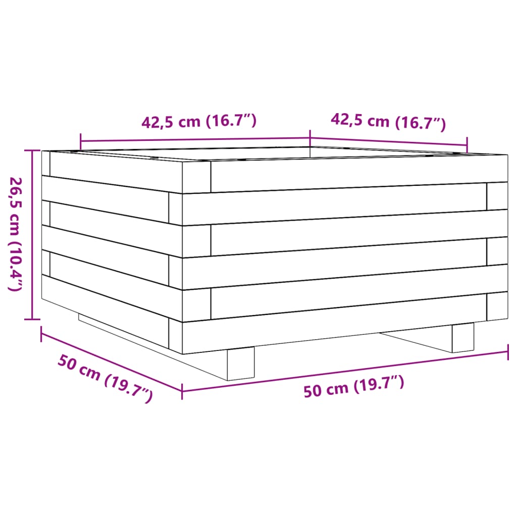 Fioriera da Giardino 50x50x26,5 cm in Legno Massello di Pino