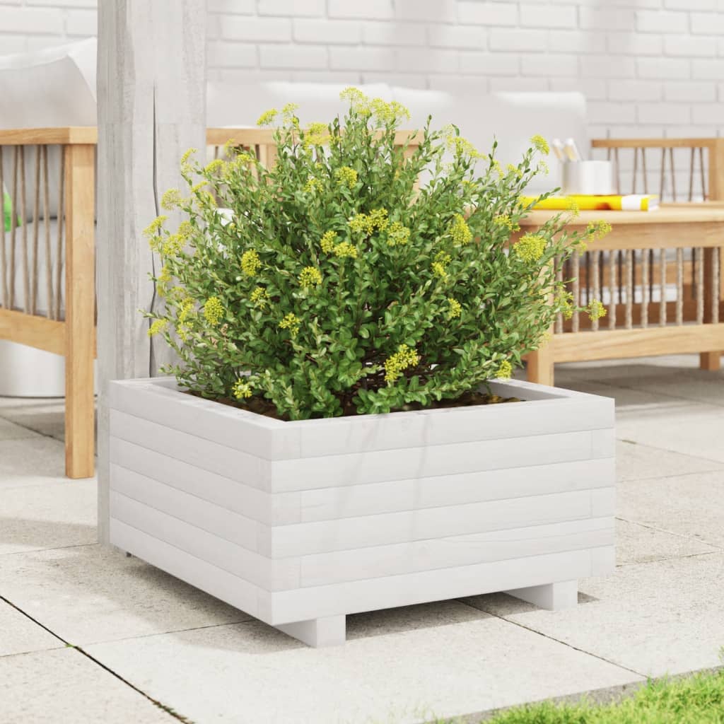 Fioriera da Giardino Bianca 50x50x26,5cm Legno Massello di Pino