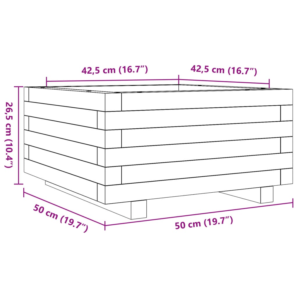 Fioriera da Giardino Bianca 50x50x26,5cm Legno Massello di Pino