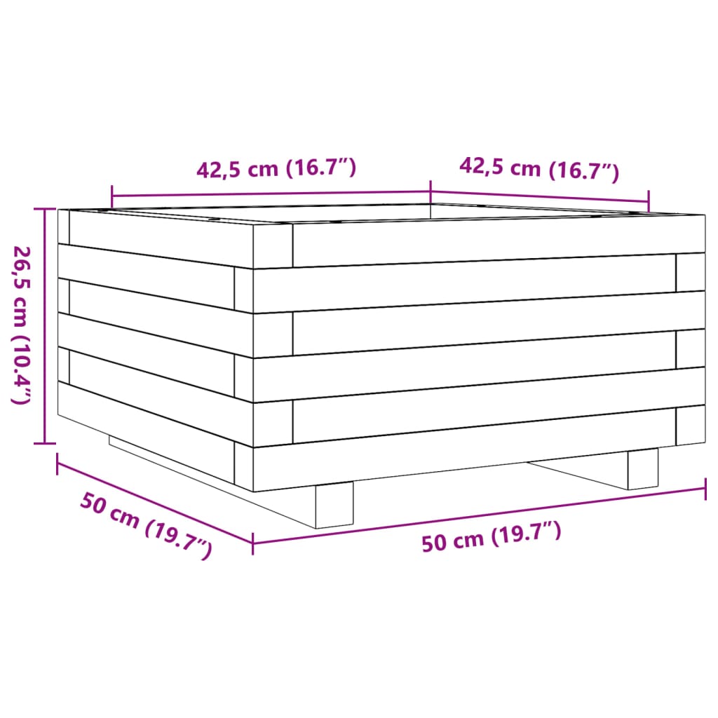 Fioriera Giardino Marrone Cera 50x50x26,5cm Legno Massello Pino