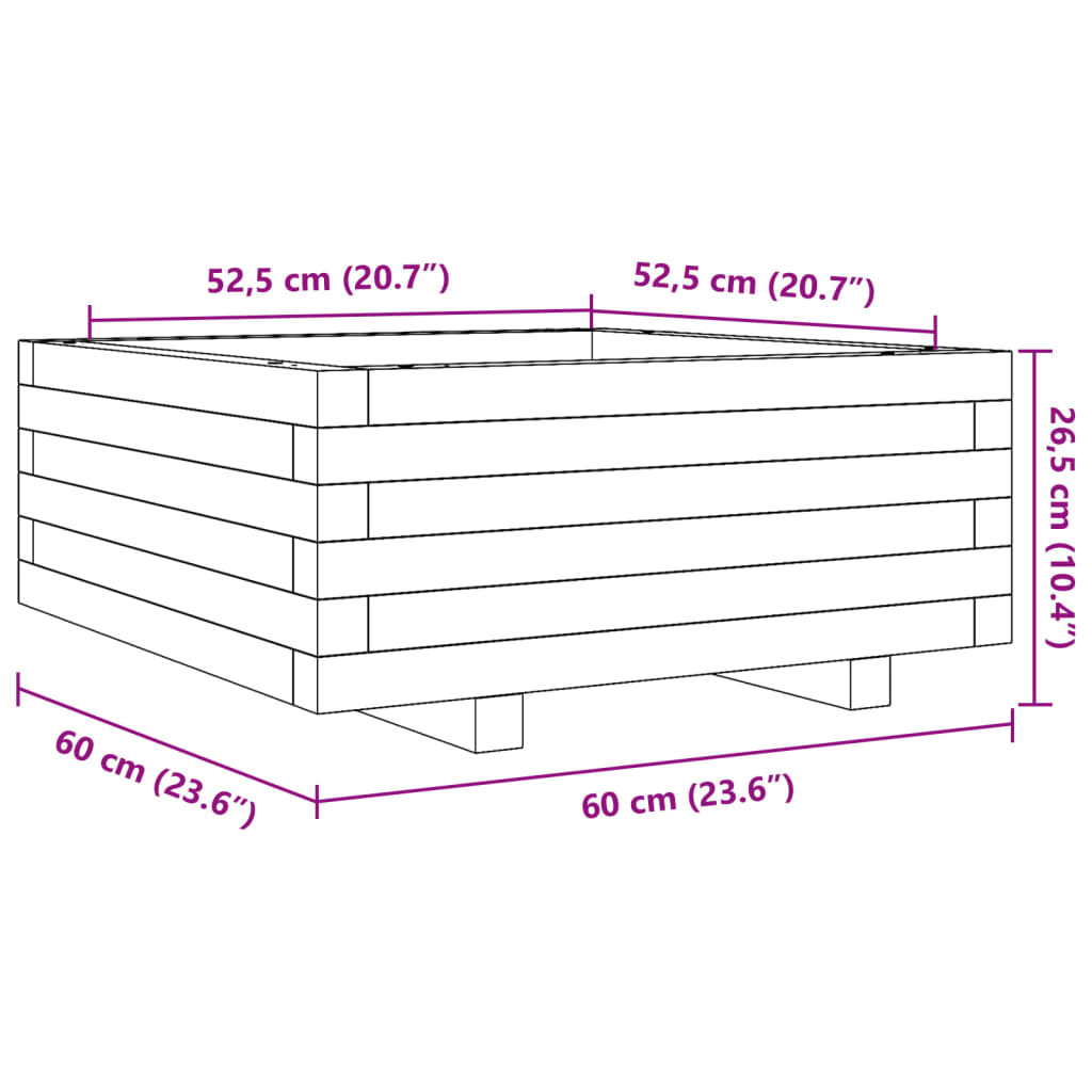 Fioriera da Giardino Bianca 60x60x26,5cm Legno Massello di Pino