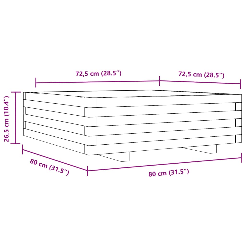 Fioriera da Giardino Bianca 80x80x26,5cm Legno Massello di Pino