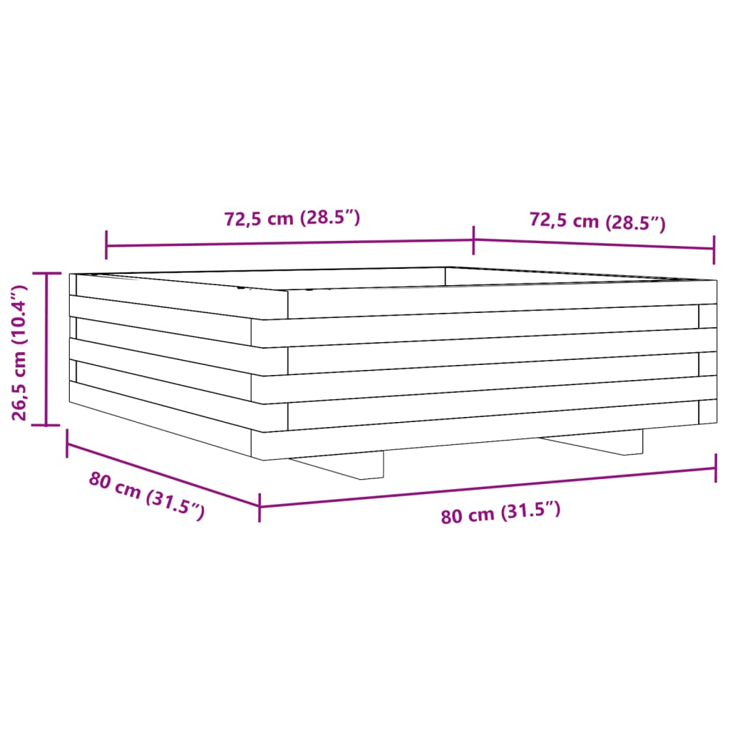 Fioriera Giardino Marrone Cera 80x80x26,5cm Legno Massello Pino