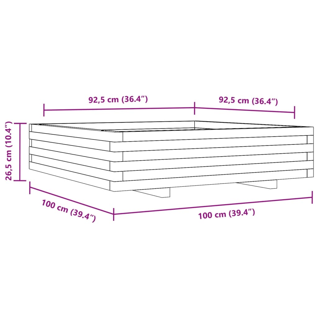 Fioriera da Giardino Bianca 100x100x26,5cm Legno Massello Pino